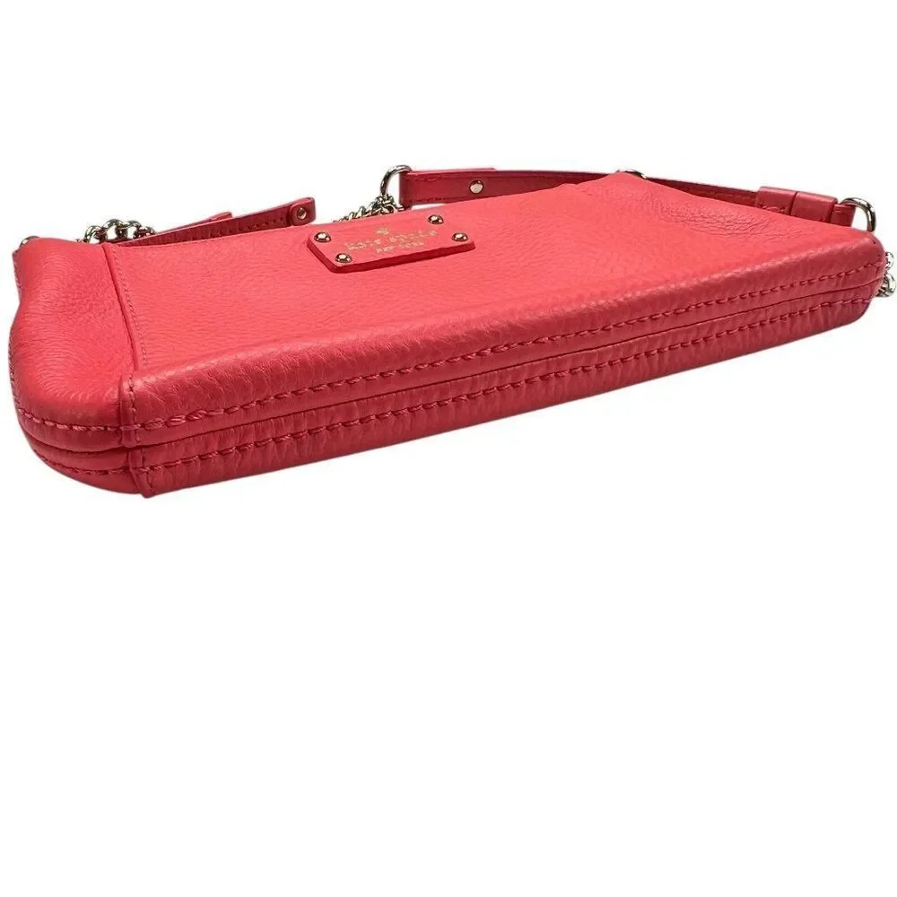 Kate Spade Wellesley Byrd Pebbled Leather Coral Pink Chain Strap Shoulder Bag